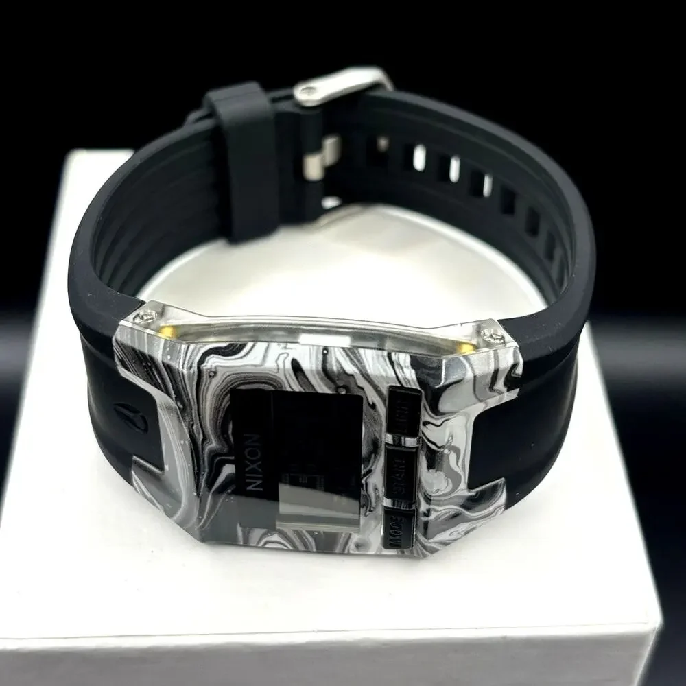 Nixon The Comp S Marbled Black White Amoeba Digital Surf Watch 100M A336